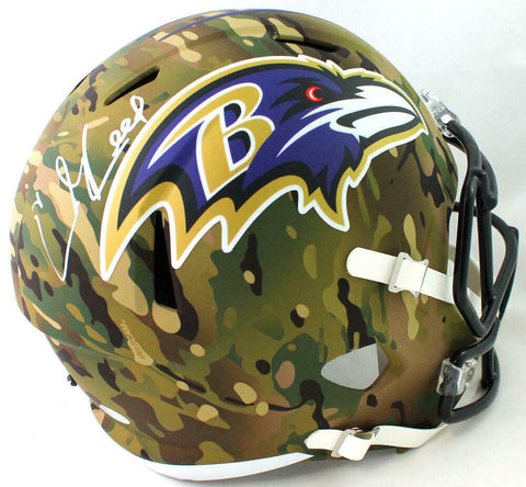 Ed Reed Signed Baltimore Ravens F/S Camo Speed Helmet - Beckett Witnessed