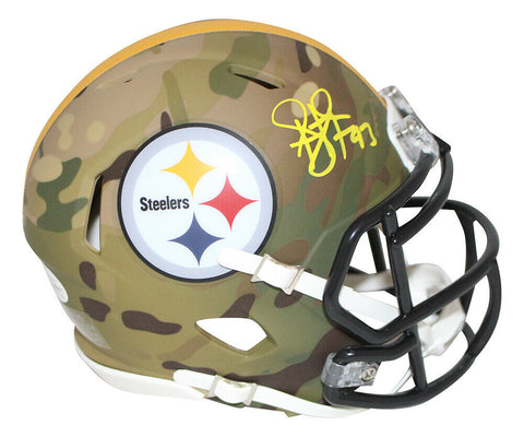 Troy Polamalu Autographed Pittsburgh Steelers Camo Mini Helmet BAS 29635