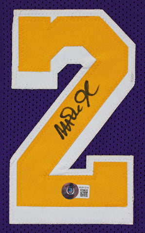 Magic Johnson Authentic Signed Purple Pro Style Jersey Black Trim BAS Witnessed