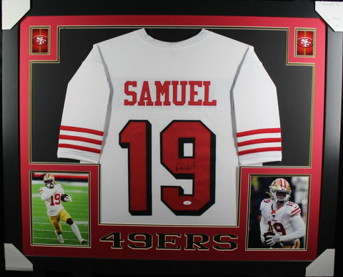 DEEBO SAMUEL (49ers white SKYLINE) Signed Autographed Framed Jersey JSA