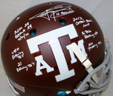 Johnny Manziel Signed Texas A&M Maroon F/S Authentic Helmet W/ Stats- JSA W