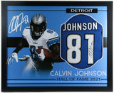 Calvin Johnson Signed 35x43 Framed Detroit Lions Jersey (JSA COA) Megatron WR