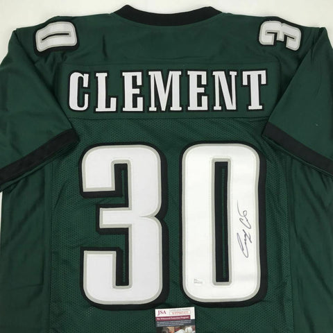 Autographed/Signed COREY CLEMENT Philadelphia Green Football Jersey JSA COA Auto