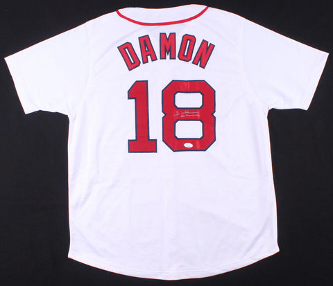Johnny Damon Signed Boston Red Sox White Jersey (JSA COA) 2xWorld Series Champ