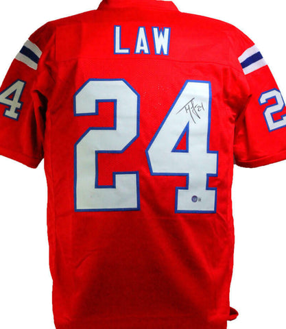 Ty Law Autographed Red Pro Style Jersey-Beckett W Hologram *Black