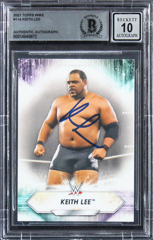 Keith Lee Authentic Signed 2021 Topps WWE #114 Card Auto Graded Gem 10! BAS Slab
