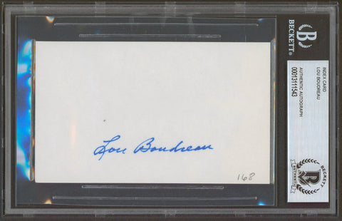 Indians Lou Boudreau Authentic Signed 3x5 Index Card Autographed BAS Slabbed
