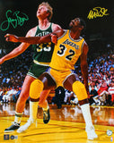 Larry Bird Magic Johnson Autographed 16x20 Color Box Out Photo-Beckett W Holo