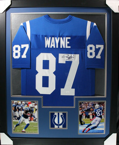 REGGIE WAYNE (Colts blue TOWER) Signed Autographed Framed Jersey JSA