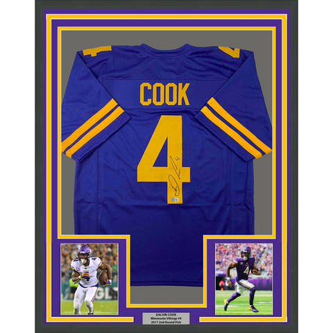 Framed Autographed/Signed Dalvin Cook #4 33x42 Minnesota Purple Jersey BAS COA