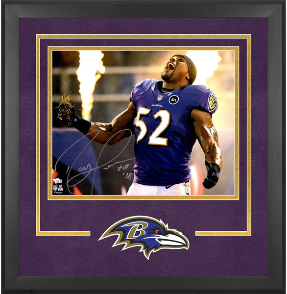 Ray Lewis Baltimore Ravens Framed Signed 16x20 Introduction Photo w/HOF 18 Insc
