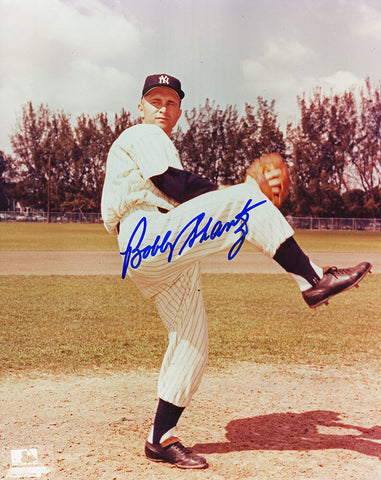 Bobby Shantz Signed New York Yankees Pitching Wind Up 8x10 Photo -(SCHWARTZ COA)