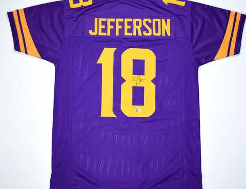 Justin Jefferson Autographed Purple w/ Gold #s Pro Style Jersey #4- BAW Hologram