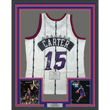 Framed Autographed/Signed Vince Carter 33x42 Raptors White Jersey Fanatics COA