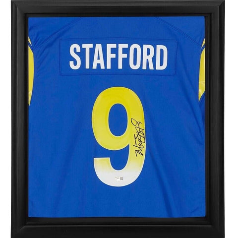 MATTHEW STAFFORD Autographed Los Angeles Rams Blue Nike Framed Jersey FANATICS