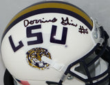 Derrius Guice Autographed LSU Tigers White Schutt Mini Helmet- JSA W Auth *Black