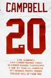 Earl Campbell Autographed White College Style Jersey STAT 4 w/ HT - JSA W Auth *