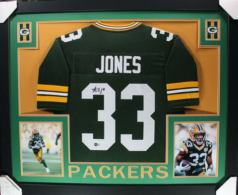AARON JONES (Packers green SKYLINE) Signed Autographed Framed Jersey Beckett