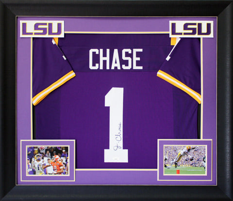 LSU Ja'Marr Chase Authentic Signed Purple Pro Style Framed Jersey BAS Witnessed