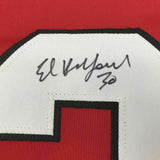 FRAMED Autographed/Signed ED BELFOUR 33x42 Chicago Red Hockey Jersey JSA COA