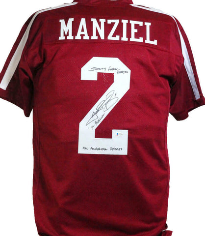 Johnny Manziel Autographed Maroon College Style Jersey w/ 3 Insc- Beckett W *Blk