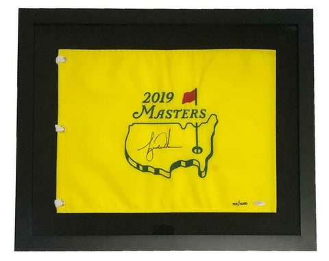 TIGER WOODS Autographed Framed 2019 The Masters Pin Flag UDA LE 1000