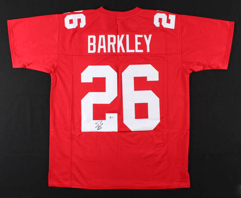 Saquon Barkley Signed New York Giants Red Jersey (Beckett) #1 RB Pk 2018 Draft