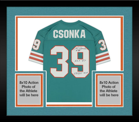 FRMD Larry Csonka Dolphins Signed Mitchell&Ness Throwback Rep Jersey w/ Mult Ins