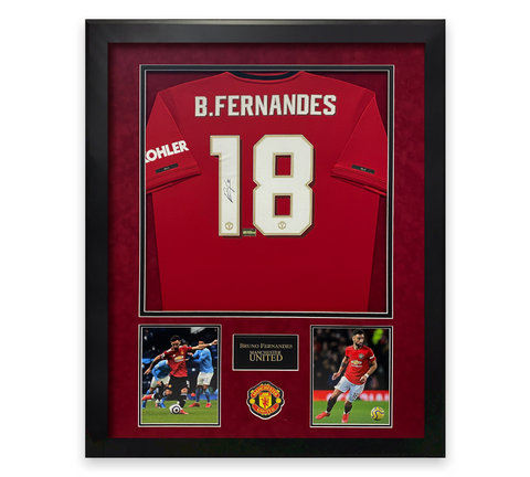 Bruno Fernandes Signed Autographed Man Utd Jersey Framed to 32x40 Icons