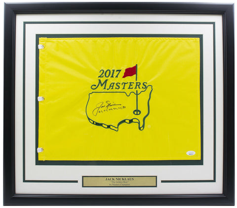 Jack Nicklaus Signed Framed 2017 Masters Golf Flag Inscribed JSA LOA