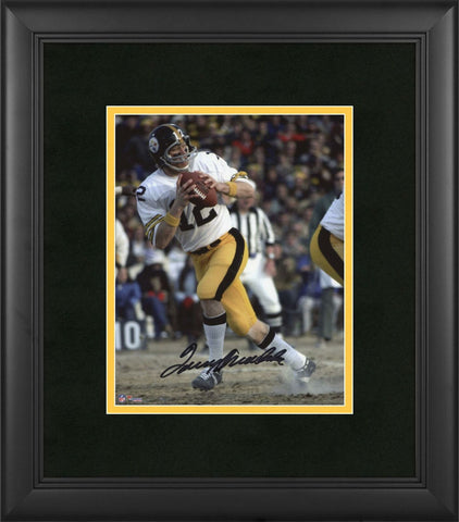 Terry Bradshaw Pittsburgh Steelers Framed Signed 8" x 10" White Jersey Photo
