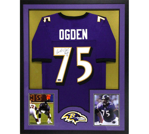 Jonathan Ogden Signed Baltimore Large Framed Custom Purple Jersey-HOF 2013