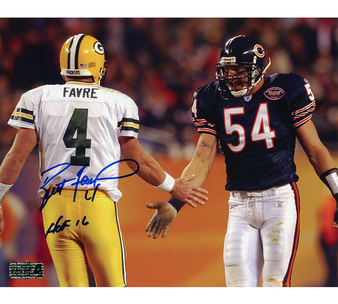 Brett Favre Signed Green Bay Packers 8x10 Photo - With Urlacher w- "HOF 16" Insc