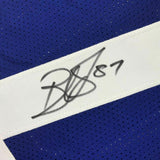 FRAMED Autographed/Signed REGGIE WAYNE 33x42 Indianapolis Blue Jersey JSA COA