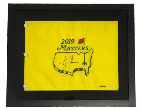 TIGER WOODS Autographed 2019 The Masters Framed Official Pin Flag UDA LE 1000