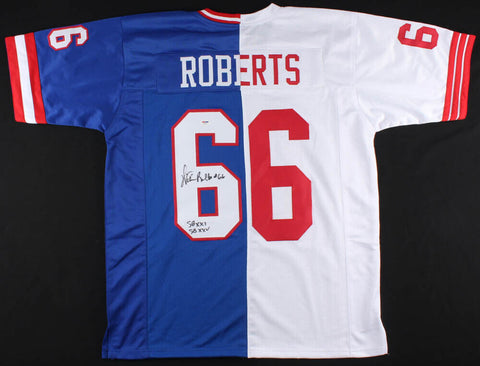 William Roberts Signed New York Giants Split Jersey Inscribed "SB XXI" &"SB XXV"