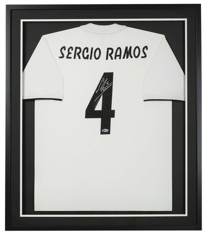 Sergio Ramos Signed Framed Real Madrid White Soccer Jersey BAS ITP
