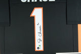 JA'MARR CHASE (Bengals black TOWER) Signed Autographed Framed Jersey Beckett