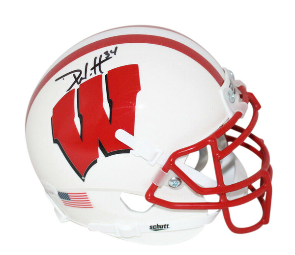 Derek Watt Signed Wisconsin Badgers White Schutt Mini Helmet Beckett 34979