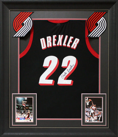 Clyde Drexler Authentic Signed Black Pro Style Framed Jersey BAS Witnessed