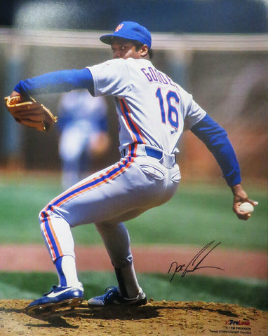 Dwight 'Doc' Gooden Signed New York Mets Pitching Action 16x20 Photo - SS COA