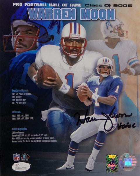 Warren Moon HOF Signed Oilers 8x10 Hall of Fame Poster PF Photo- JSA W Auth