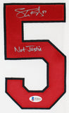 Indians Shane Bieber "Not Justin" Signed White Majestic Cool Base Jersey BAS Wit