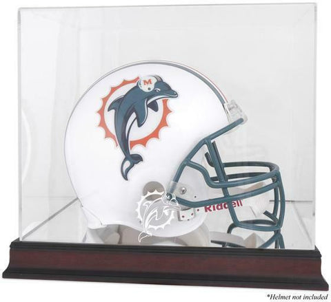 Miami Dolphins Mahogany Helmet Logo Display Case with Mirror Back - Fanatics