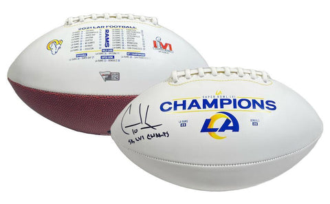 COOPER KUPP Autographed "SB LVI Champs" Rams White Panel Football FANATICS