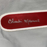 Framed Autographed/Signed Charlie Manuel 33x42 Grey Jersey PSA/DNA COA