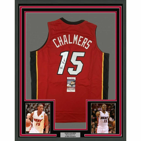 FRAMED Autographed/Signed MARIO CHALMERS 33x42 Red Basketball Jersey JSA COA