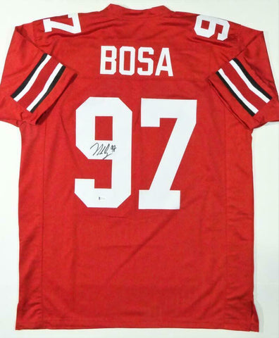 Nick Bosa Autographed Red College Style Jersey- Beckett W *Black *9