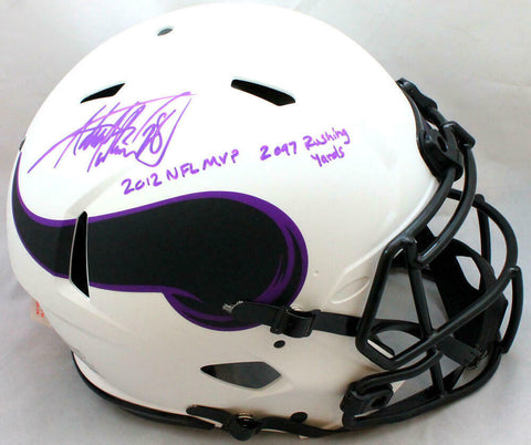 Adrian Peterson Signed Vikings Lunar Speed F/S Authentic Helmet W/2Insc-BAW Holo