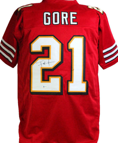 Frank Gore Autographed Red W/ Black & Gold Pro Style Jersey- Beckett W *Black